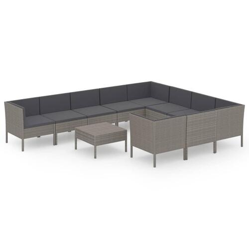 Loungesæt til haven 11 dele med hynder polyrattan grå