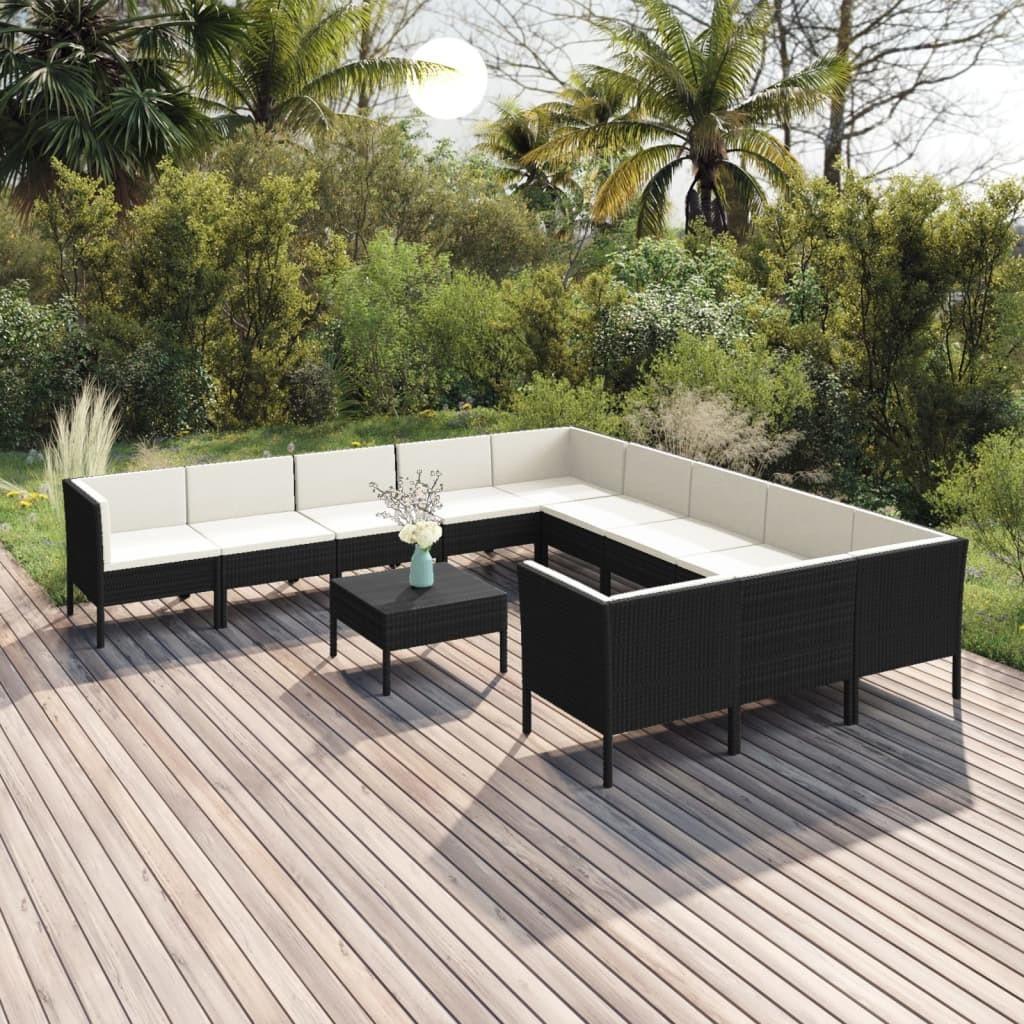 Loungesæt til haven 12 dele med hynder polyrattan sort
