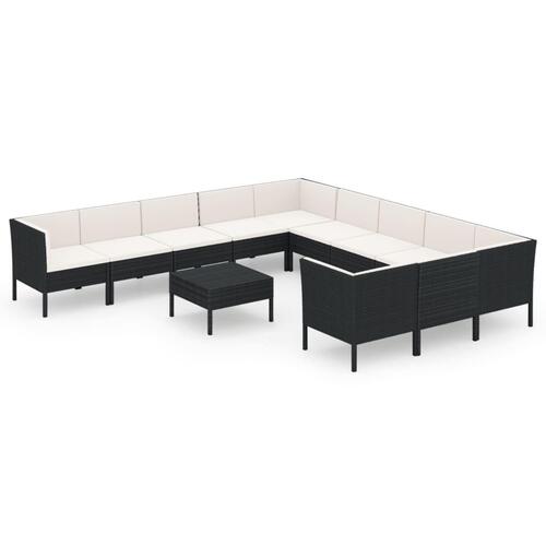 Loungesæt til haven 12 dele med hynder polyrattan sort