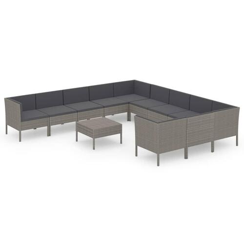 Loungesæt til haven 12 dele med hynder polyrattan grå