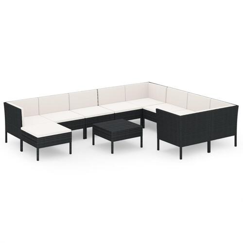 Loungesæt til haven 11 dele med hynder polyrattan sort