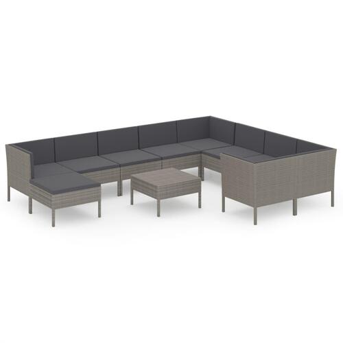 Loungesæt til haven 11 dele med hynder polyrattan grå