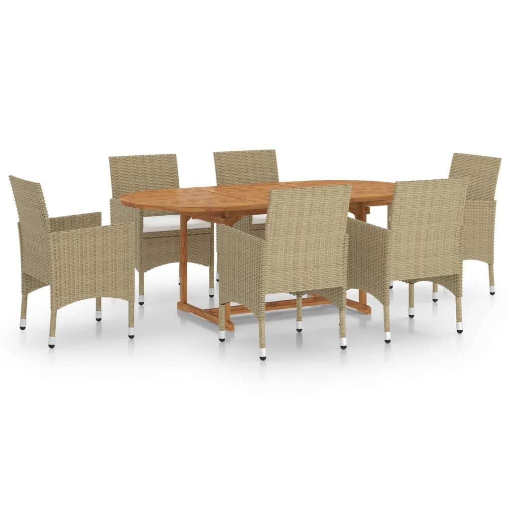Spisebordssæt til haven 7 dele polyrattan beige