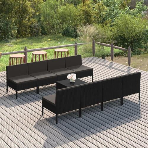 Loungesæt til haven 9 dele med hynder polyrattan sort