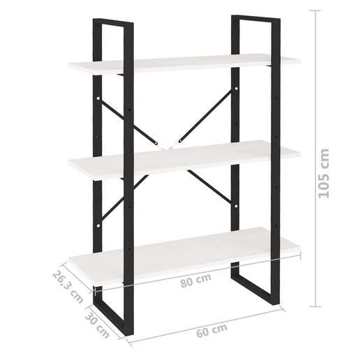 Bogreol med 3 hylder 80x30x105 cm massivt fyrretræ hvid