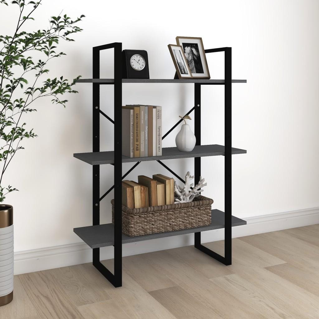 Bogreol med 3 hylder 80x30x105 cm massivt fyrretræ grå