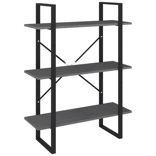 Bogreol med 3 hylder 80x30x105 cm massivt fyrretræ grå