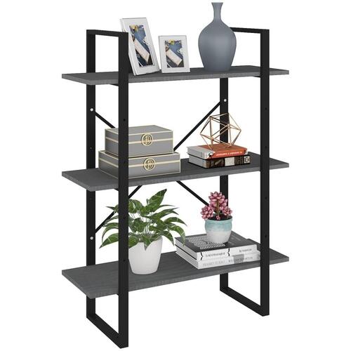 Bogreol med 3 hylder 80x30x105 cm massivt fyrretræ grå