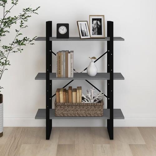 Bogreol med 3 hylder 80x30x105 cm massivt fyrretræ grå