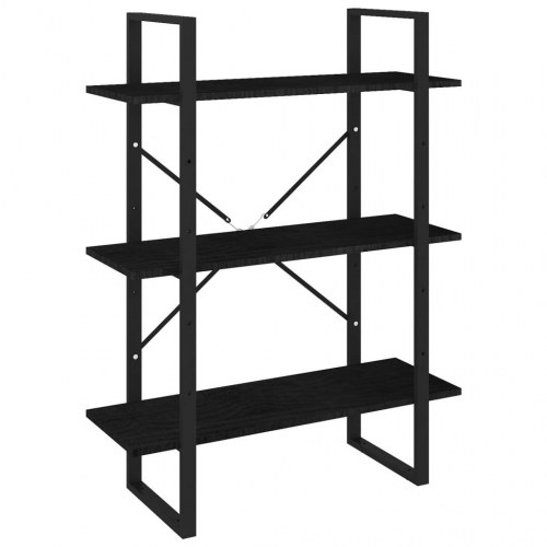 Bogreol med 3 hylder 80x30x105 cm massivt fyrretræ sort