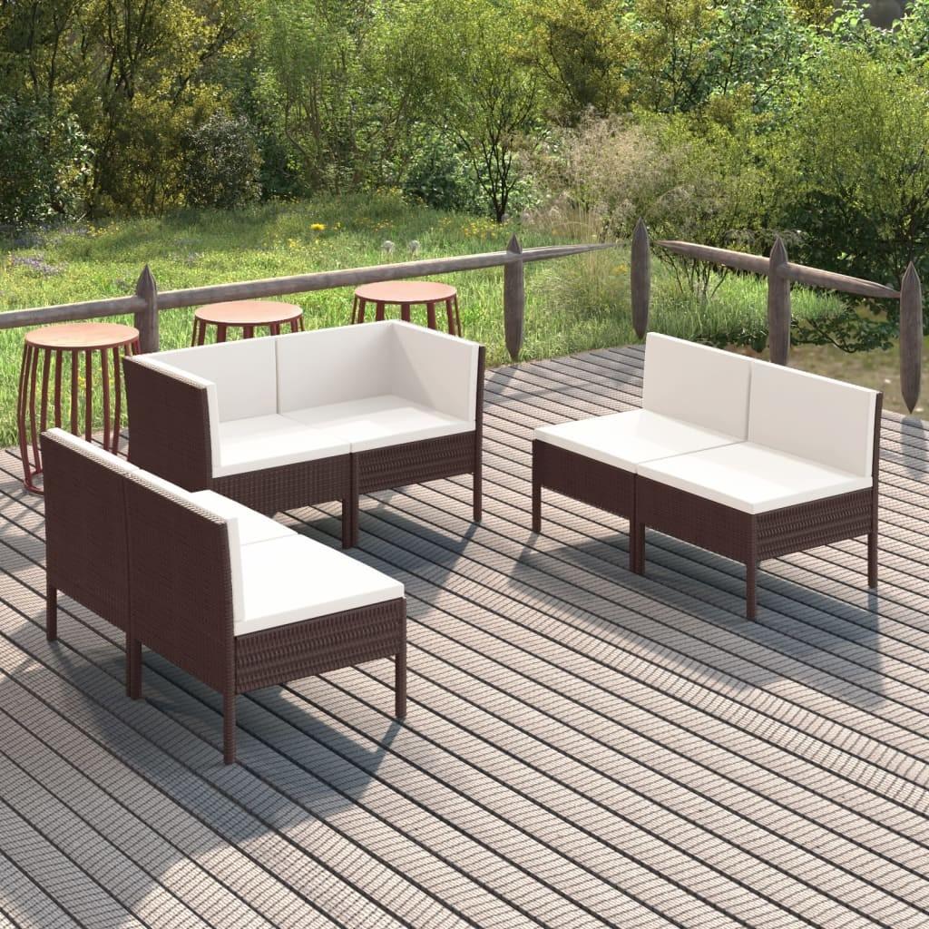 Loungesæt til haven 6 dele med hynder polyrattan brun billede