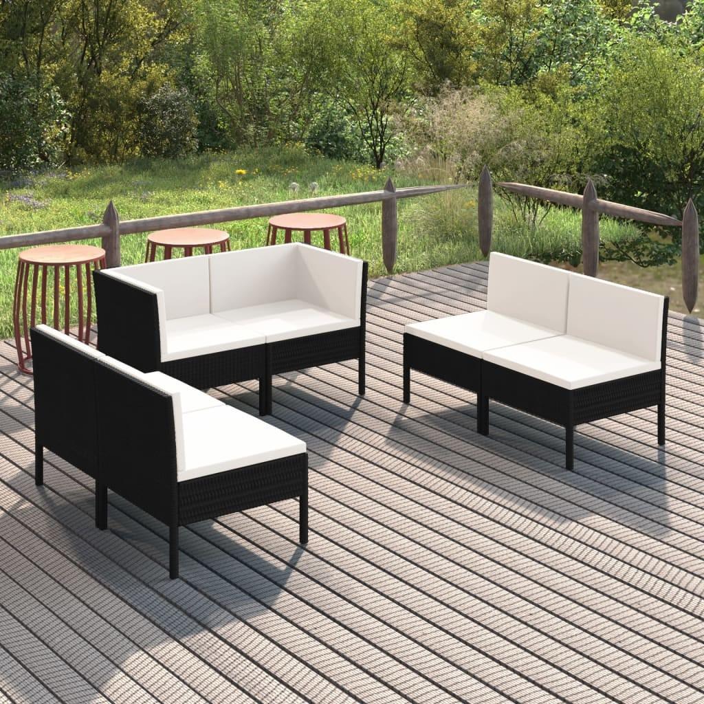 Loungesæt til haven 6 dele med hynder polyrattan sort billede