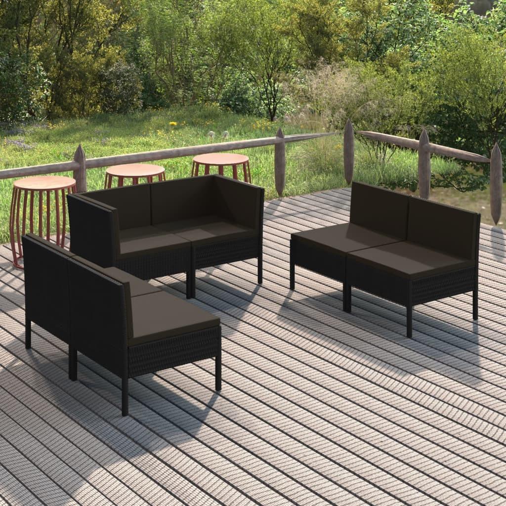 Loungesæt til haven 6 dele med hynder polyrattan sort