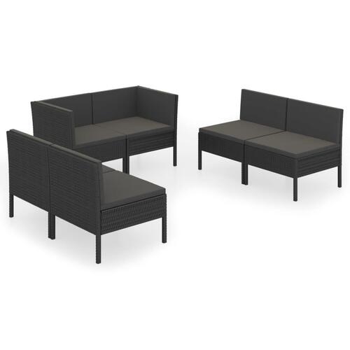 Loungesæt til haven 6 dele med hynder polyrattan sort