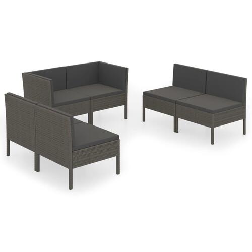 Loungesæt til haven 6 dele med hynder polyrattan grå