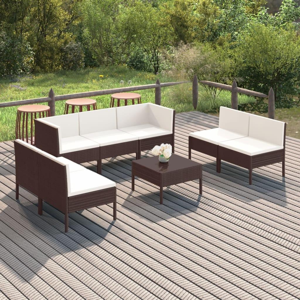 Loungesæt til haven 8 dele med hynder polyrattan brun