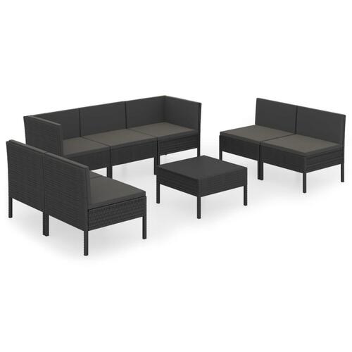 Loungesæt til haven 8 dele med hynder polyrattan sort