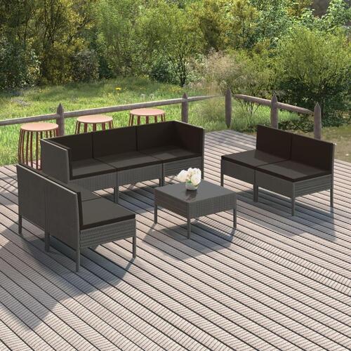 Loungesæt til haven 8 dele med hynder polyrattan grå