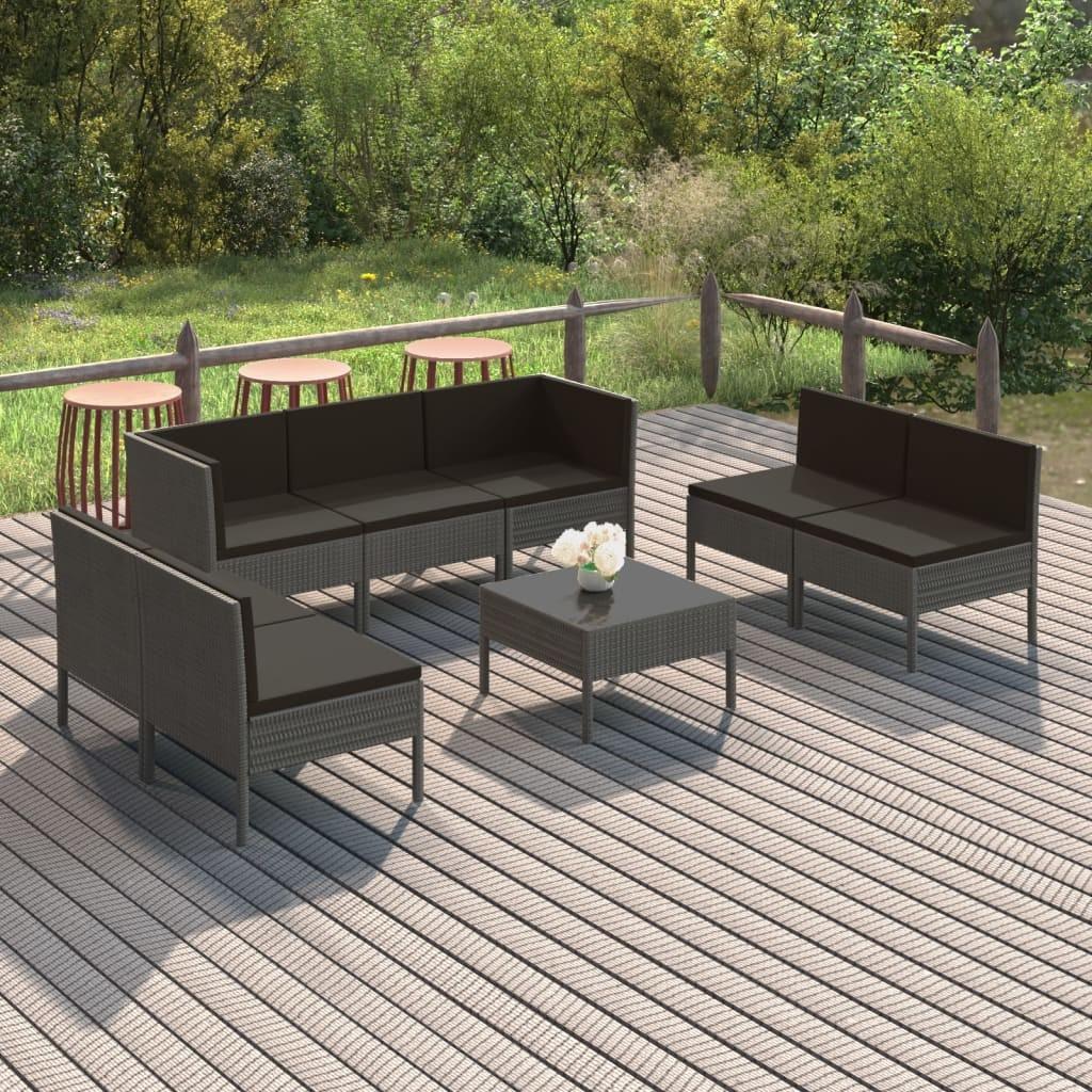 Loungesæt til haven 8 dele med hynder polyrattan grå