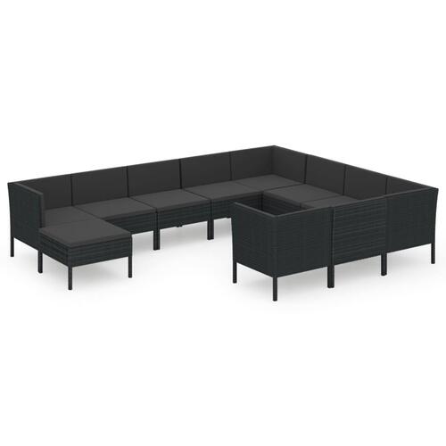 Loungesæt til haven 11 dele med hynder polyrattan sort