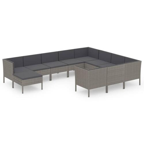 Loungesæt til haven 11 dele med hynder polyrattan grå