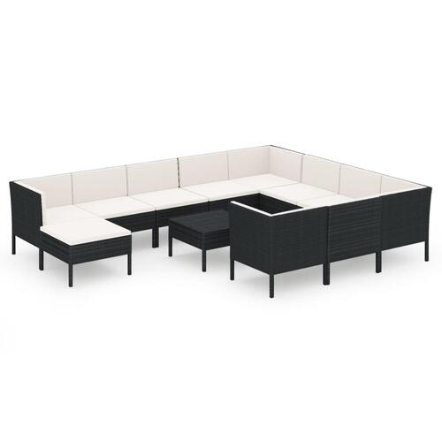 Loungesæt til haven 12 dele med hynder polyrattan sort