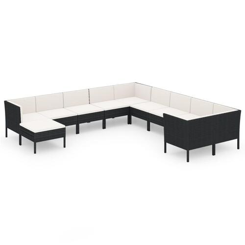 Loungesæt til haven 11 dele med hynder polyrattan sort