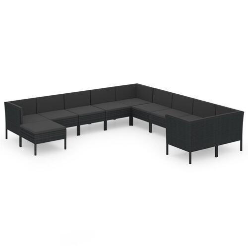 Loungesæt til haven 11 dele med hynder polyrattan sort