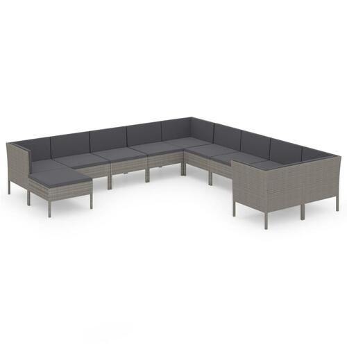 Loungesæt til haven 11 dele med hynder polyrattan grå