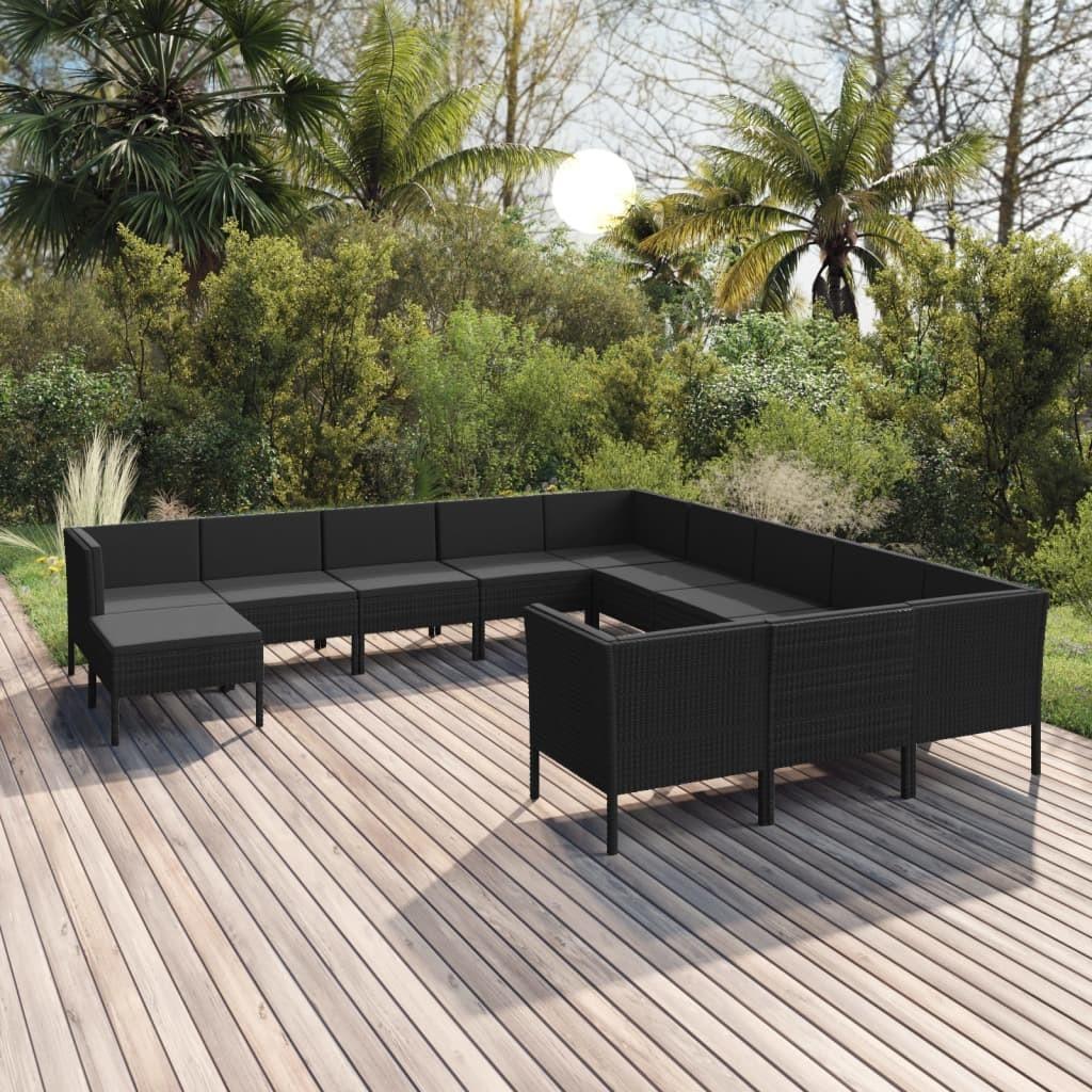Loungesæt til haven 12 dele med hynder polyrattan sort