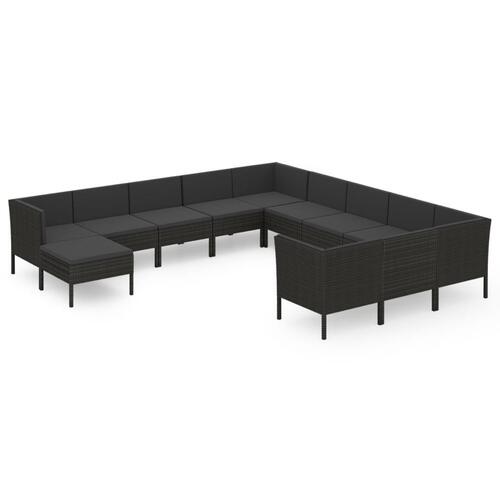 Loungesæt til haven 12 dele med hynder polyrattan sort