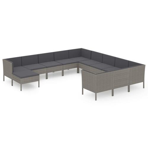 Loungesæt til haven 12 dele med hynder polyrattan grå