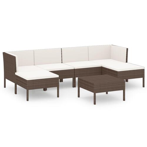 Loungesæt til haven 7 dele med hynder polyrattan brun
