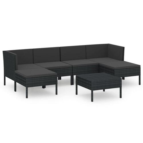 Loungesæt til haven 7 dele med hynder polyrattan sort