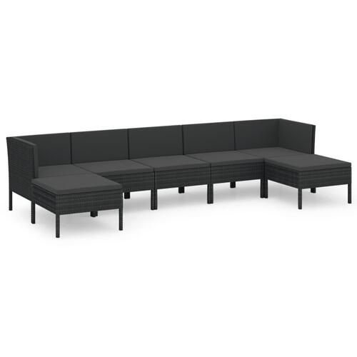 Loungesæt til haven 7 dele med hynder polyrattan sort