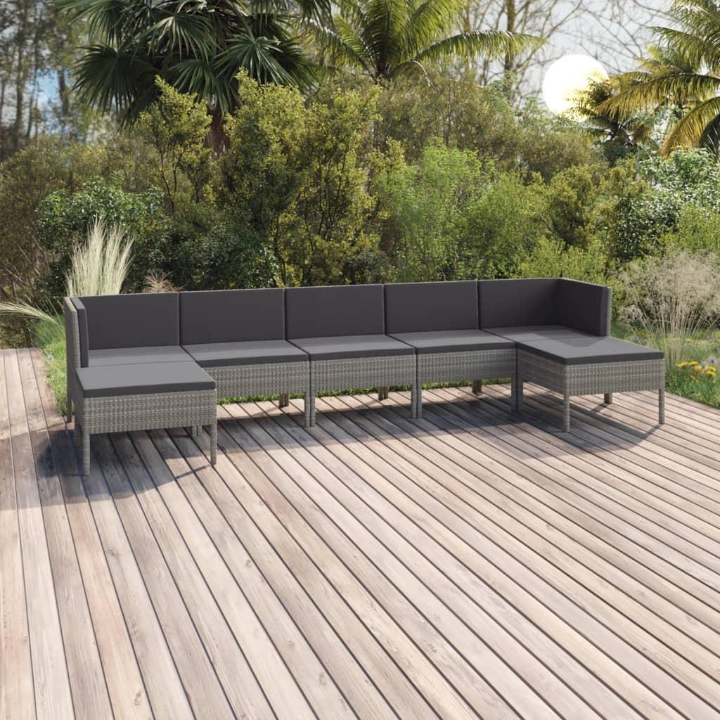 Loungesæt til haven 7 dele med hynder polyrattan grå