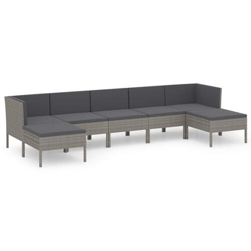 Loungesæt til haven 7 dele med hynder polyrattan grå