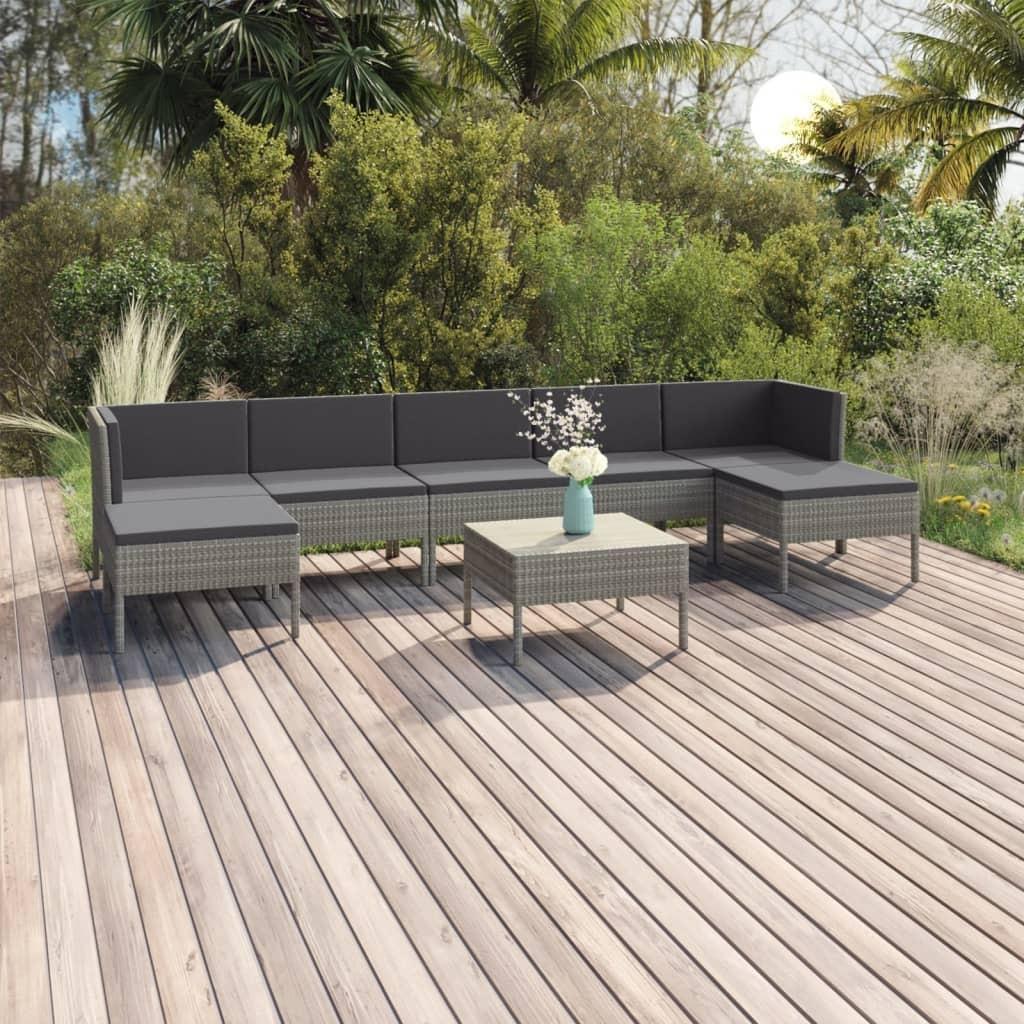 Loungesæt til haven 8 dele med hynder polyrattan grå