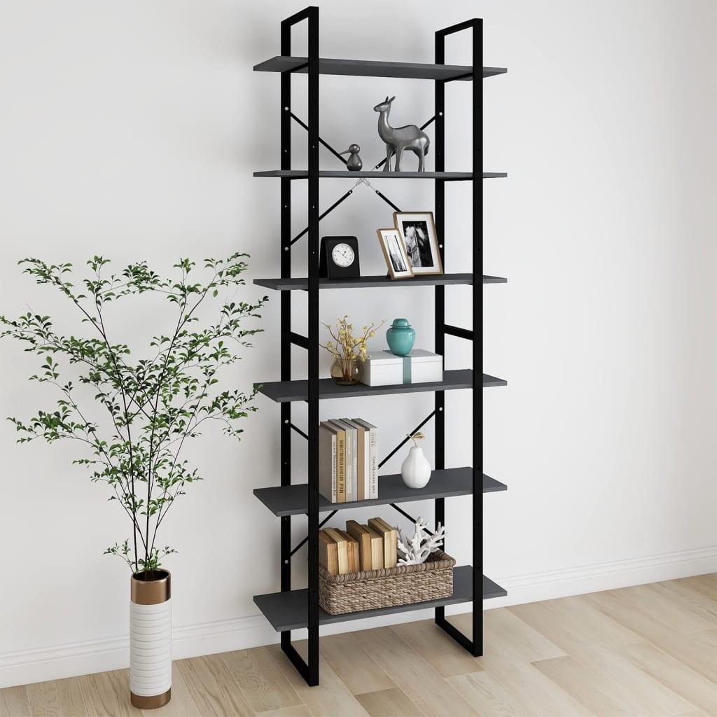 Reol 80x30x210 cm massivt fyrretræ grå