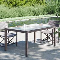 Havebord 150x90x75 cm hærdet glas og polyrattan brun