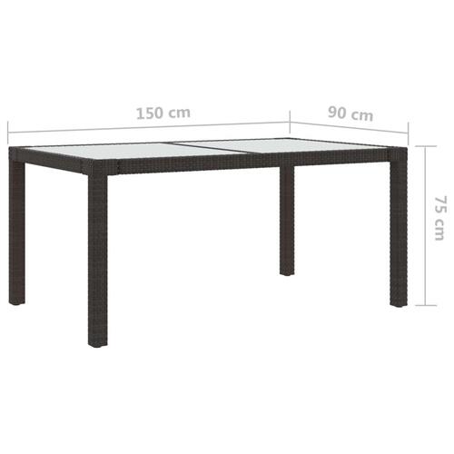 Havebord 150x90x75 cm hærdet glas og polyrattan brun
