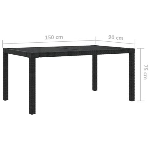Havebord 150x90x75 cm hærdet glas og polyrattan sort