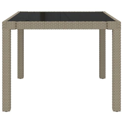 Havebord 90x90x75 cm hærdet glas og polyrattan beige