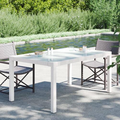 Havebord 150x90x75 cm hærdet glas og polyrattan hvid