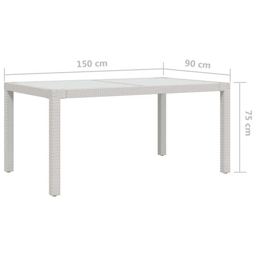 Havebord 150x90x75 cm hærdet glas og polyrattan hvid