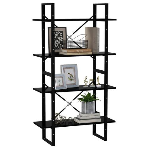 Bogreol med 4 hylder 80x30x140 cm konstrueret træ sort