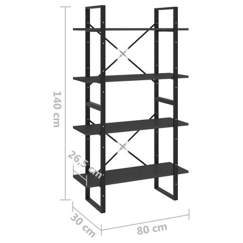 Bogreol med 4 hylder 80x30x140 cm konstrueret træ grå