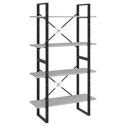 Bogreol med 4 hylder 80x30x140 cm konstrueret træ betongrå