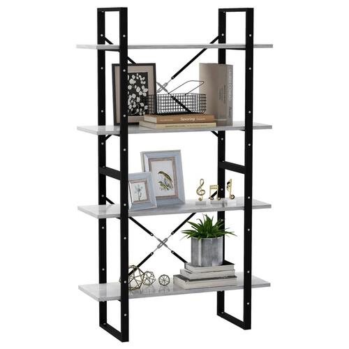 Bogreol med 4 hylder 80x30x140 cm konstrueret træ betongrå