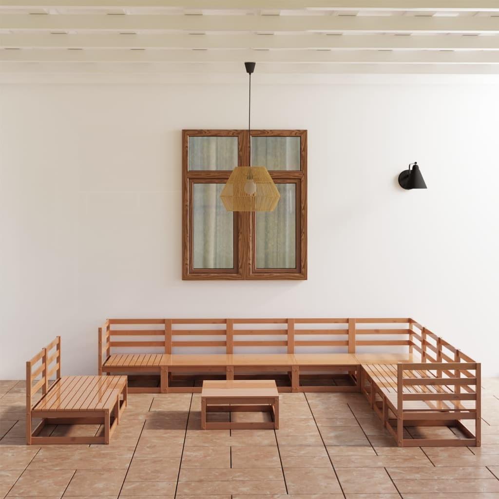 Loungesæt til haven 11 dele massivt fyrretræ gyldenbrun